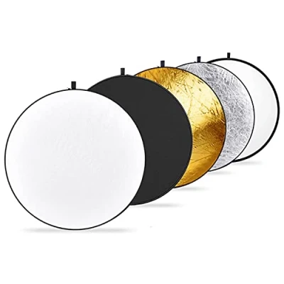 Abbildung von NEEWER 80cm Lichtreflektor Lichtdiffusor 5 in 1 zusammenklappbare Multischeibe mit Tasche, durchscheinend, Silber, Gold, Weiß und Schwarz für Studio Fotografie Beleuchtung Außenbeleuchtung
