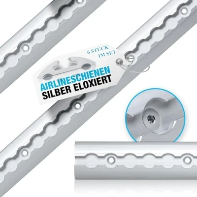 Abbildung von NTG 6 Stück je 2 m Airlineschiene halbrunde Form aus Aluminum mit Bohrungen Silber eloxiert Ladungssicherung für LKWs und Wohnmobile Gebohrte Zurrschiene 1975mm