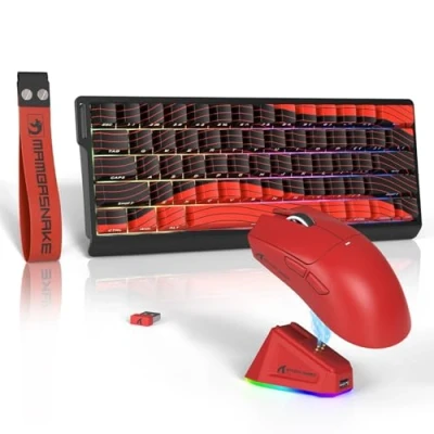 Abbildung von ATTACK SHARK x MAMBASNAKE X60HE Magnetische Tastatur mit X11 Gaming Maus, kabelloses und Maus Set, BT/2.4G/USB C, Rapid Trigger, 8K Polling Rate, PAW3311, 22000 DPI, ultraleichte MausRot
