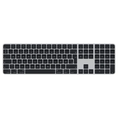 Abbildung von Apple Magic Keyboard mit Touch ID und Ziffernblock: Bluetooth, wiederaufladbar. Kompatibel Mac Computern Chip; Dänisch, Schwarze Tasten