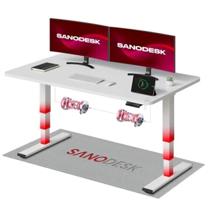 Abbildung von SANODESK Höhenverstellbarer Schreibtisch komplette Tischplatte Höhenverstellbar Elektrisch Ergonomischer mit Flüsterleisem Dual Motor 140x80cm