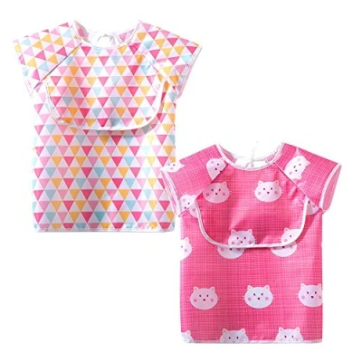 Abbildung von Little Dimsum Baby Lätzchen mit Kurzen Ärmeln 2 Stück, Wasserdichte Auffangtasche für Babys und Kleinkinder Kinder von 6 36 Monate