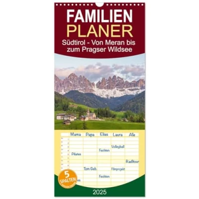 Abbildung von Familienplaner 2025 Südtirol Von Meran bis zum Pragser Wildsee mit 5 Spalten (Wandkalender, 21 cm x 45 cm), CALVENDO