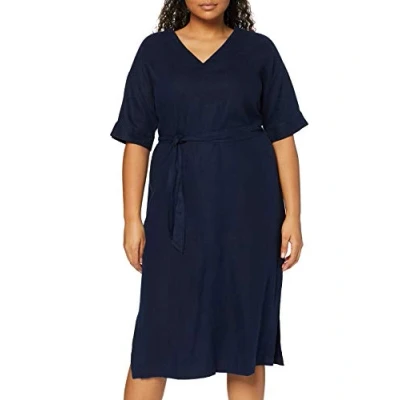 Abbildung von find. Damen Midi A Linien Kleid aus Leinen, blau (marineblau), 36, Label: S