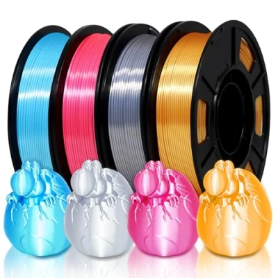Abbildung von EONO Satz mit 4 * 250g Silk PLA Filament 1.75 mm für 3D Drucker Shiny Hochglanz Mehrfarbig PLA, Blau+Rosa+Silber+Gold