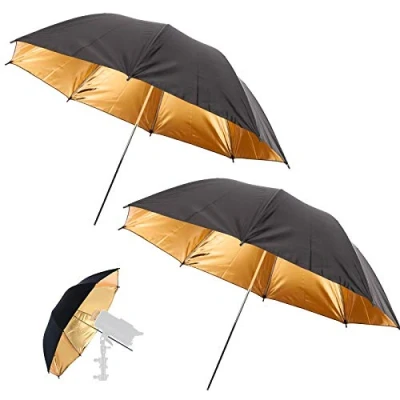 Abbildung von 2 x Reflexschirm Schwarz Gold 84cm 33 Zoll Studioschirme Diffusor Reflektor Studio Schrim Blitzschirm für Fotografie