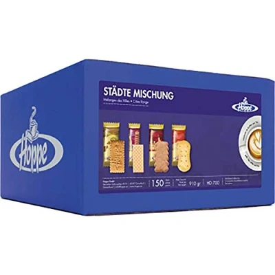 Abbildung von Hoppe Städte Mischung, Kekse, Plätzchen, 4 Sorten Gebäck, einzeln verpackt, 150 Stück, 910g