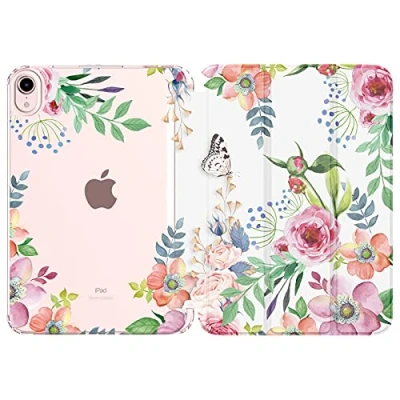 Abbildung von MoKo Hülle Kompatibel mit Neues iPad Mini (A17 Pro) 2024, 6.Generation Tasche 2021 (8,3 Zoll), Weiches TPU Transluzent Rückendeckel Schlankes Etui für 7/6 Gen, Duftende Blume