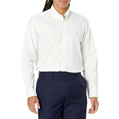 Abbildung von Brooks Brothers Herren Bügelfrei Stretch Oxford Sport Shirt Langarm Solid Solid, weiß, L