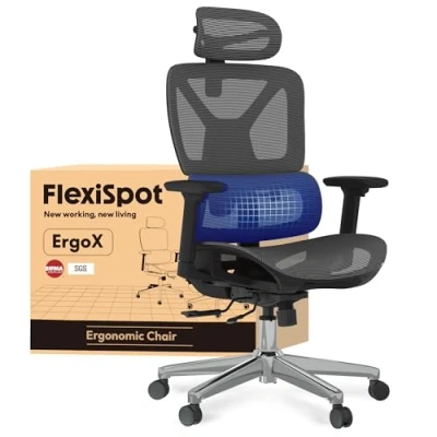Abbildung von FLEXISPOT Ergonomischer Bürostuhl Schreibtischstuhl, 3D Armlehnen, Kopfstütze, 5D verstellbare Rückenlehne, Atmungsaktiver Sitz Belastbar bis 130 kg Arbeitsstuhl, Dunkelgrau