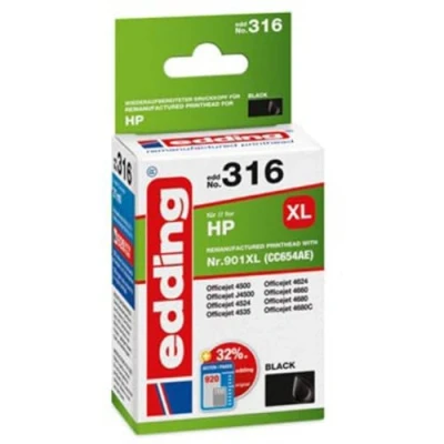 Abbildung von edding Druckerpatrone EDD 316 Einzelpatrone Schwarz 21 ml Reichweite 935 Seiten Ersetzt HP 901XL (CC654AE)
