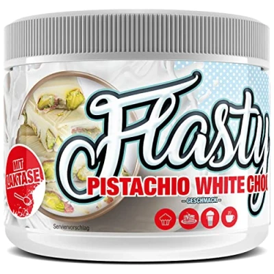 Abbildung von Flasty Geschmackspulver (Pistazie Weiße Schokolade) 1 x 250g Kalorienarmes Flavour Pulver mit Nur ca. 9 kcal pro Portion bringt es Leben in deinen Quark, Joghurt und vielem mehr.