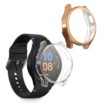 Abbildung von kwmobile 2X Schutzhülle kompatibel mit Samsung Galaxy Watch FE 40mm Hülle Fullbody Cover Set aus Silikon Transparent Rosegold
