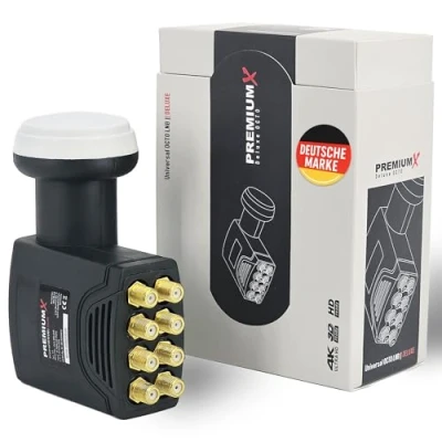 Abbildung von PremiumX Deluxe Octo LNB Signalumsetzer bis 8 Teilnehmer digital SAT Empfang HD UHD 4K DVB S2 PLL Referenzoszillator für höchste Frequenzstabilität &amp; Leistung
