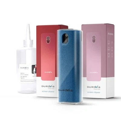 Abbildung von Display Reiniger Durovis Essentials, Screen Cleaner, Bildschirmreiniger mit Mikrofasertuch inklusive 80ml Glasreiniger ohne Alkohol für Auto/Smartphone/Laptop/Tablet (rot, blau, rosa, 3er Set)