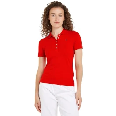 Abbildung von Tommy Hilfiger Damen Poloshirt Kurzarm 1985 Slim Pique Polo Ss Fit, Rot (Fierce Red), XS
