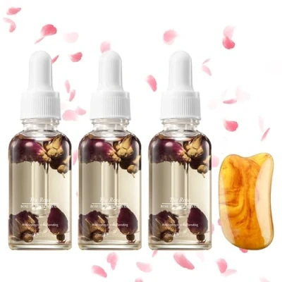 Abbildung von VARKAGE 3 Pcs Rosenöl Ätherisch 60ML, mit 1 Gua Sha Stein,100% Reines zur Gesichts und Hautpflege, Bio, Perfekt für Aromatherapie Entspannung, Körperöl Straffend