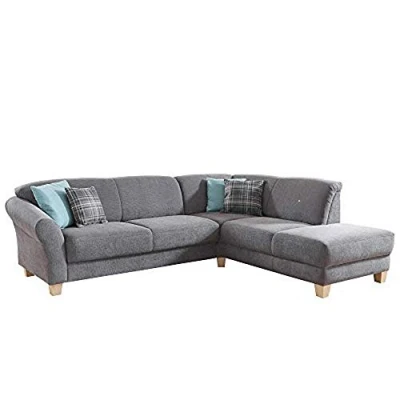 Abbildung von CAVADORE Ecksofa Gootlaand Mit Ottomane rechts / Große Couch im Landhausstil Federkern 257 x 84 212 Grau