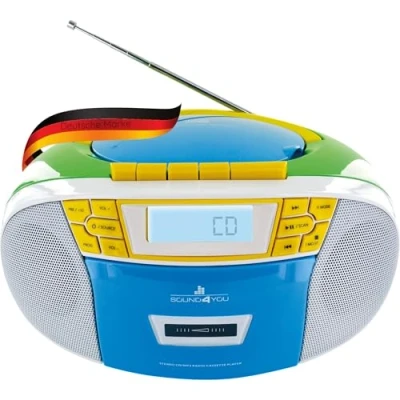 Abbildung von SCHWAIGER 661644 CD Player mit Kassette und Radio MP3 USB Anschluss FM AUX Kopfhörer Boombox Netz Batteriebetrieb Display tragbar bunt