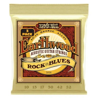 Abbildung von Ernie Ball Earthwood Rock and Blues Akustik Gitarrensaiten, 80/20 Bronze, G Saite nicht umwickelt, 3er Pack, Stärke 1052