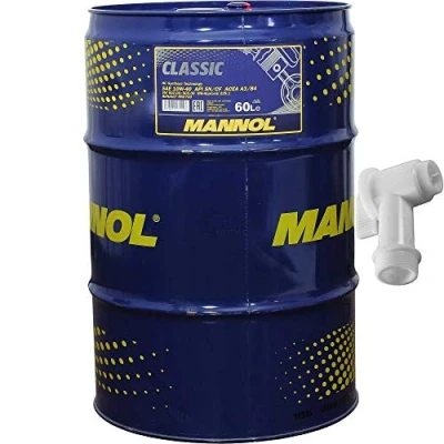 Abbildung von MANNOL 60 L Classic 10W 40 API SN/SM/CF Öl Motoröl MN7501 inkl. Auslaufhahn SAE ACEA A3/B4 MB 229.1 RN0700 502.00/505.00