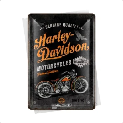 Abbildung von Nostalgic Art Retro Blechpostkarte, 10 x 14 cm, Harley Davidson Timeless Tradition Geschenk Idee für Biker, Postkarte aus Metall, Mini Blechschild als Grußkarte