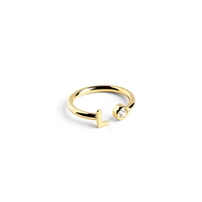 Abbildung von SINGULARU Personalisierter Ring Letter Diamond Gold Verstellbarer 925 Sterlingsilber mit 18kt Vergoldung Einheitsgröße Damenschmuck Buchstabe L
