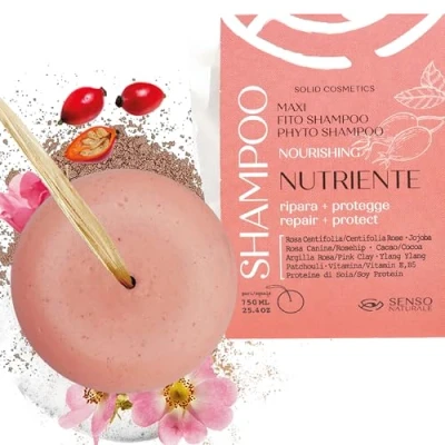 Abbildung von Senso Naturale Festes Shampoo Reparateur und Pflegendes fur Trockenes Haar Spliss, Repariert Schützt Geschädigtes mit Hagebutte, Rosa Tonerde, Ylang Ylang, 100% Natürlich Vegan ph 4,5 5,5