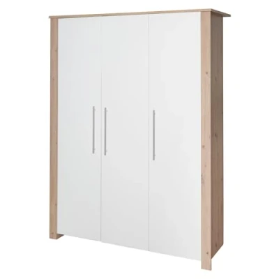 Abbildung von roba Kinderkleiderschrank 3 türig Malo Schrank für Baby &amp; Kinderzimmer mit hochwertigen Metallgriffe Holz weiß lackiert/Holzdekor Artisan Eiche