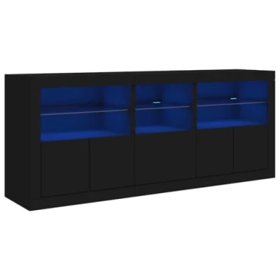 Abbildung von vidaXL Sideboard, Kommode mit viel Stauraum, Highboard Schrank LED Leuchten, Anrichte Beistellschrank Standschrank, Modern, Schwarz
