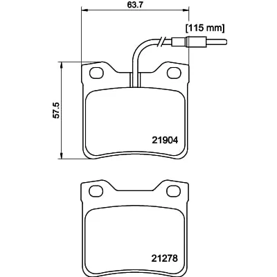 Abbildung von HELLA 8DB 355 008 171 Bremsbelagsatz mit integriertem Verschleißwarnkontakt MERCEDES BENZ: Vito Bus, V Klasse, Kastenwagen, PEUGEOT: 406 Coupe
