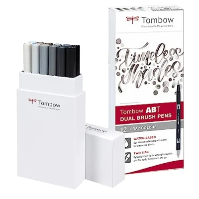Abbildung von Tombow ABT Dual Brush Pen, Gray Colors, Stift mit zwei Spitzen, perfekt fürs Hand Lettering und Bullet Journal, wasservermalbar, 12P 3, 6er Set
