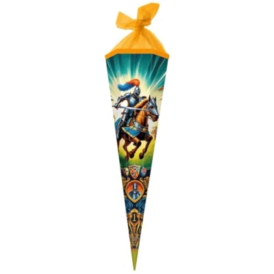 Abbildung von goldbuch 98 158 Schultüte 85 cm Ritterhelden, Zuckertüte 6 eckig, Geschenktüte mit Ritter Motiv, Geschenkverpackung aus Lackkarton, Einschulungstüte Netzverschluss, ca. x 24 20 cm, Mehrfarbig