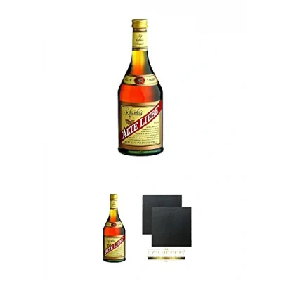 Abbildung von Schröders alte Liebe deutscher Weinbrand 0,7 Liter + Schiefer Glasuntersetzer eckig ca. 9,5 cm Ø 2 Stück