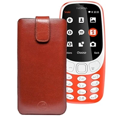 Abbildung von Original Favory Etui Tasche für Nokia 3310 (2017) Leder Handytasche Ledertasche Schutzhülle Case Hülle Lasche mit Rückzugfunktion* in braun