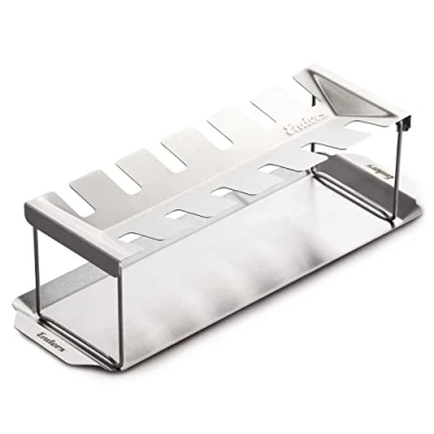 Abbildung von Enders® Chicken Wing Halter ,Edelstahl, gleichmäßiges Grillen von 12 Wings, klappbare Beine für platzsparendes Verstauen, inkl. Abtropfschale, Grillzubehör, silber, B41,5xT14,5xH12cm #8806