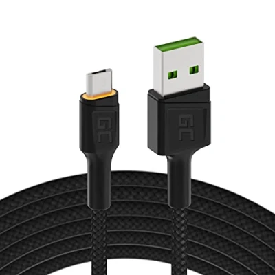 Abbildung von Green Cell Kabel USB A Micro 2m mit LED Beleuchtung Ladekabel Schwarz Schnellladekabel High Speed Kompatibel Quick Charge 3.0 für Samsung, Xiaomi, Huawei, Kindle, Nexus, Android Telefonen