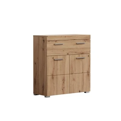 Abbildung von trendteam smart living Amanda Kommode Eiche Badschrank (BxHxT) 73 x 79 31 cm Mehrzweckschrank mit großer Schublade und einem verstellbaren Einlegeboden silberfarbene Griffe