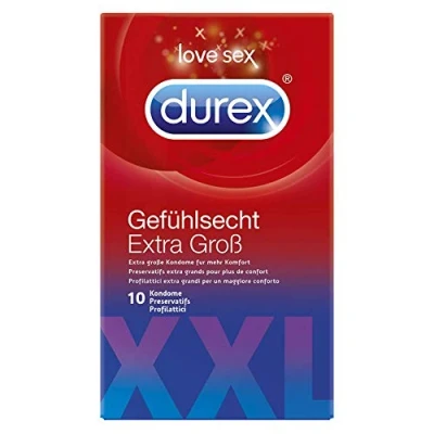 Abbildung von Durex Gefühlsecht XXL Kondome Dünne mit großer Passform &amp; Silikongleitgel befeuchtet 2er Pack (20 Stück)