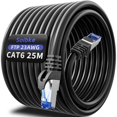 Abbildung von LAN Kabel 25 Meter, Cat 6 Netzwerkkabel 25m Ethernet High Speed Wifi 1000Mbps Geschirmt RJ45 Internetkabel Schwarz Patchkabel Gigabit Wlan für Switch Router Modem