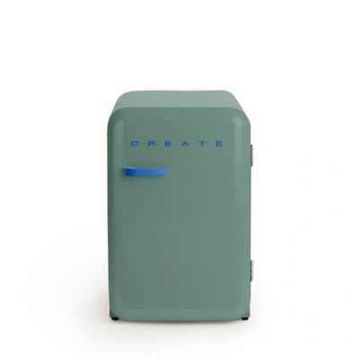 Abbildung von CREATE / RETRO FRIDGE 83.5 COBALT/Kühlschrank in Salbeigrün, Griff Kobaltblau 98W, niedriger Verbrauch, 2 Ablagen, Temperaturregler, Flaschenhalter, 56x54x84cm