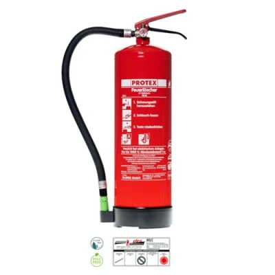 Abbildung von Protex Schaum Feuerlöscher SD6 E 6 Liter fluorfrei für die Brandklassen A und B Zertifiziert nach DIN EN 3 11 kg mit praktischer Halterung Prüfplakette Made in EU