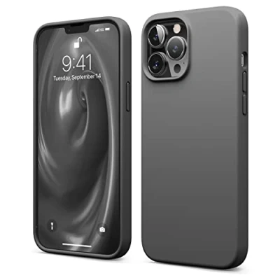 Abbildung von elago Liquid Silicone Case Kompatibel mit iPhone 13 Pro Max Hülle (6,7&quot;), Hochwertiges Silikon, Rundumschutz Handyhülle 3 Layer Struktur Schutzhülle, Kratzfestes Weiches Mikrofaserfutter (Dunkelgrau)