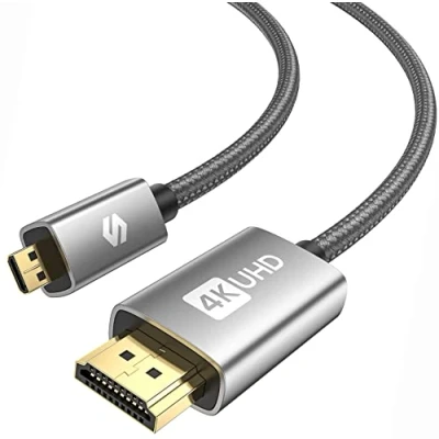Abbildung von Silkland Micro HDMI auf Kabel 2M, 4K@60Hz, Unterstützt Ethernet, 3D, HDR und ARC, to Kompatibel mit GoPro Hero 9/8/7/6/5, Raspberry Pi 4, Sony Kamera A6300 A6400