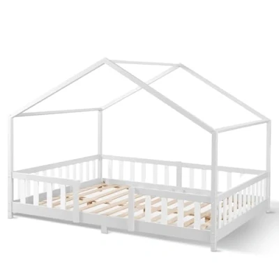 Abbildung von en.casa Kinderbett, »Treviolo« Haus Optik mit Rausfallschutz 80x160 cm Weiß
