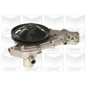 Abbildung von GRAF PA597 Wasserpumpe mit Dichtung Deckel mechanisch Stahlblech 144 für Keilrippenriementrieb RENAULT: TWINGO 1, CLIO 1 Kasten