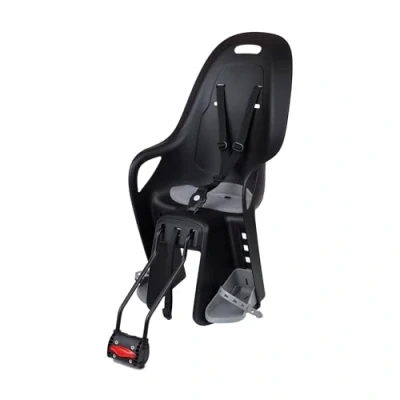 Abbildung von POLISPORT 8408100005 Rücksitz KOARI für Fahrräder mit 29 Zoll Rad oder kleinem Rahmen, geeignet Kinder einem Maximalgewicht von 22 kg, Verankerung am Rahmen in Schwarz/Grau