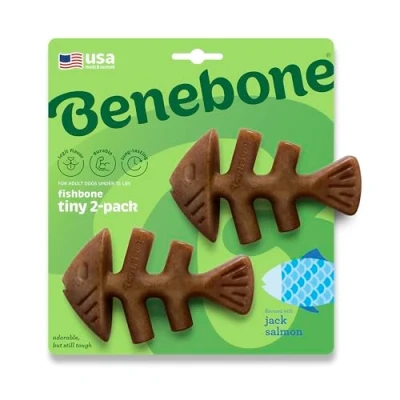 Abbildung von Benebone Durable Fishbone Dog Chew Toy for Aggressive Chewers, Jack Salmon, Tiny 2 Pack, Made in USA