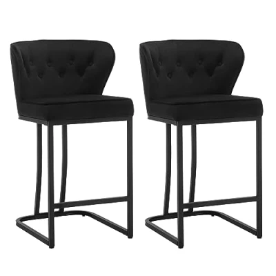 Abbildung von WOLTU Barhocker 2er Set, Barstuhl, Bistrohocker, Polsterhocker, Tresenhocker,Design Hocker, mit großer Sitzfläche, Rückenlehne,Fußstütze, Samtbezug, für Bar Kücheninsel Esszimmer,Schwarz,BH383sz 2