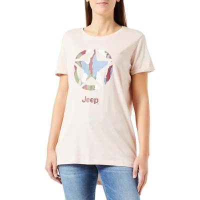 Abbildung von JEEP O102927 P558 J Damen T Shirt Oversize Star Aufdruck Baumrinde Camouflage Hintergrund Ärmel hochgekrempelt J23W Powder Rose M